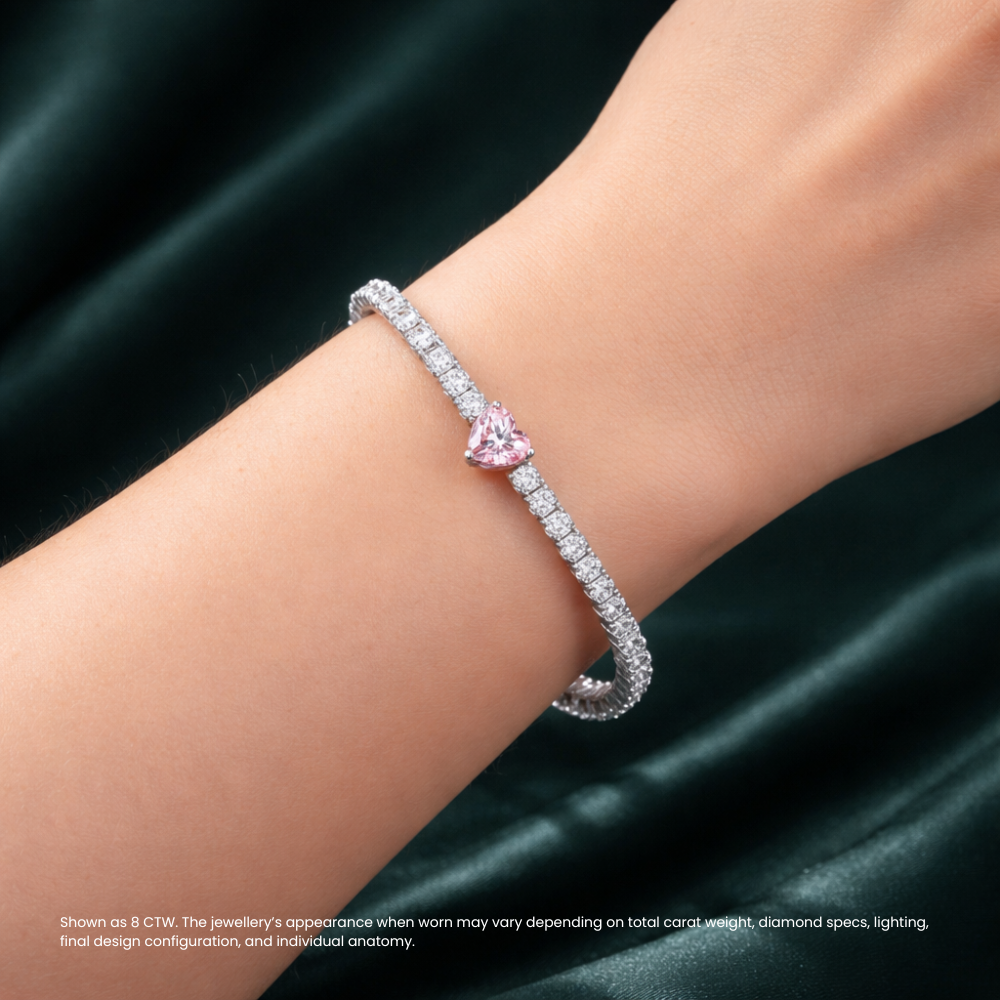 Pink Heart Tennis Lab Diamond Bracelet (8 ct. tw.) 18K White Gold