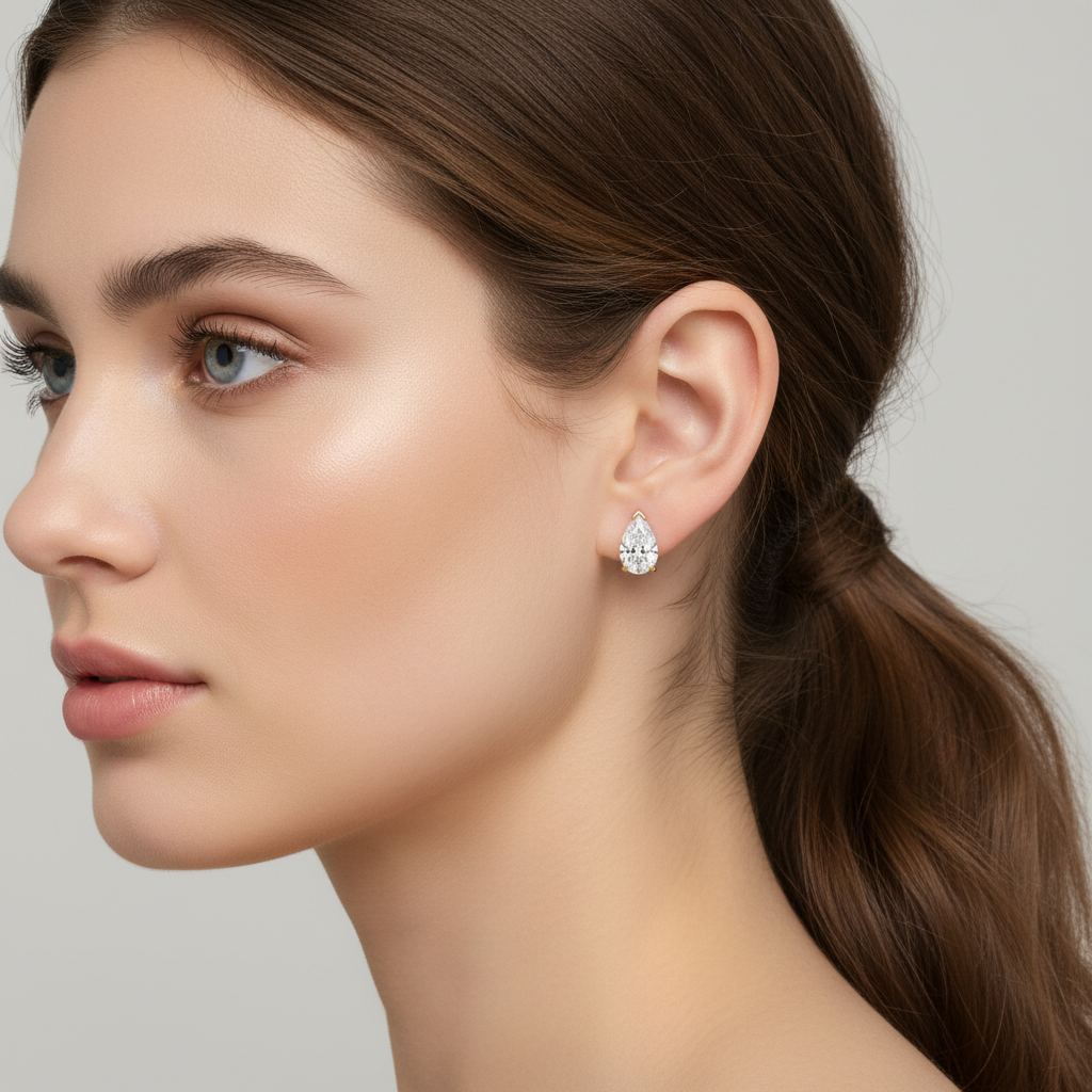 Pear Cut Diamond Stud Earrings in Solid Gold