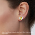 18K Solid Gold Halo 4 Carat Yellow Heart Stud Earrings