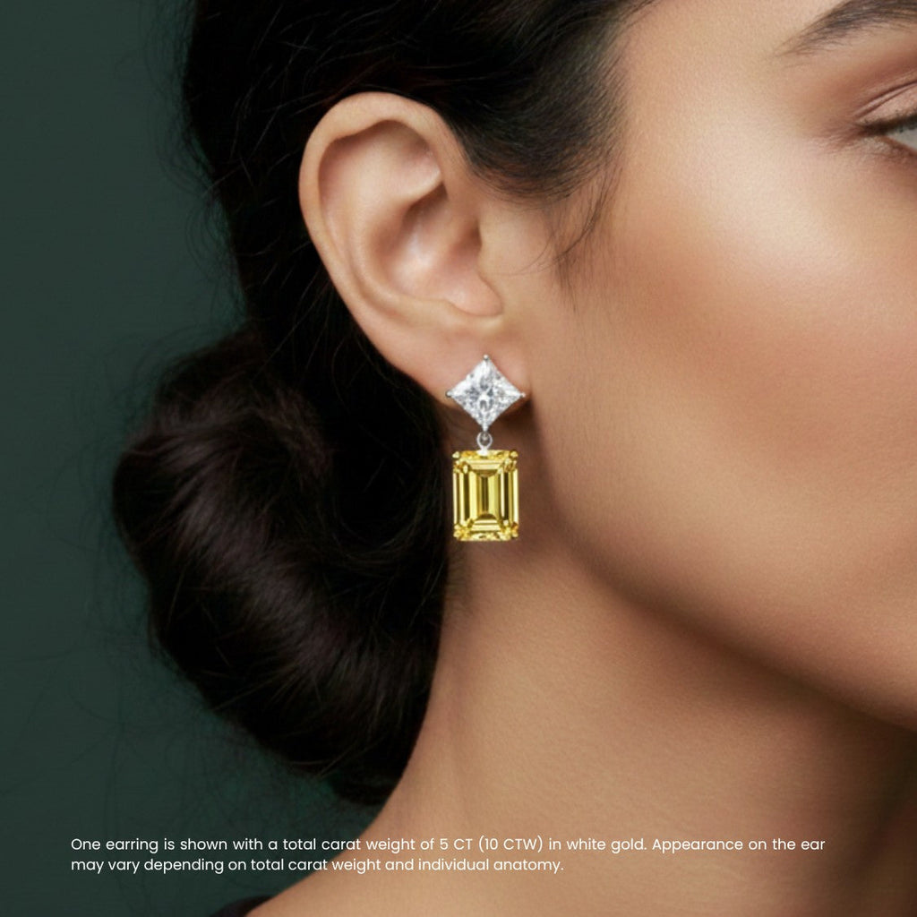 18K Solid Gold Jessica 10 Carat Yellow Emerald Drop Earrings