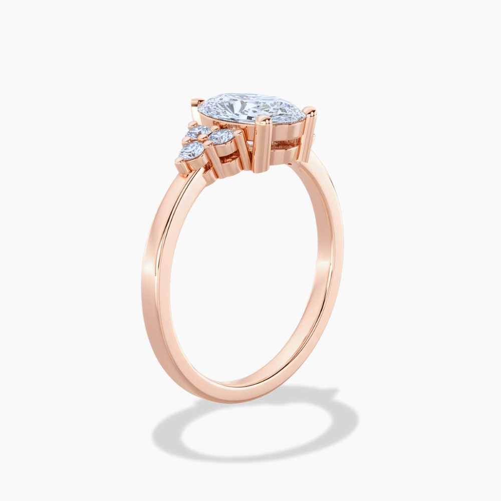 18K Solid Gold Bea Pear Cluster Accent Lab Diamond Ring