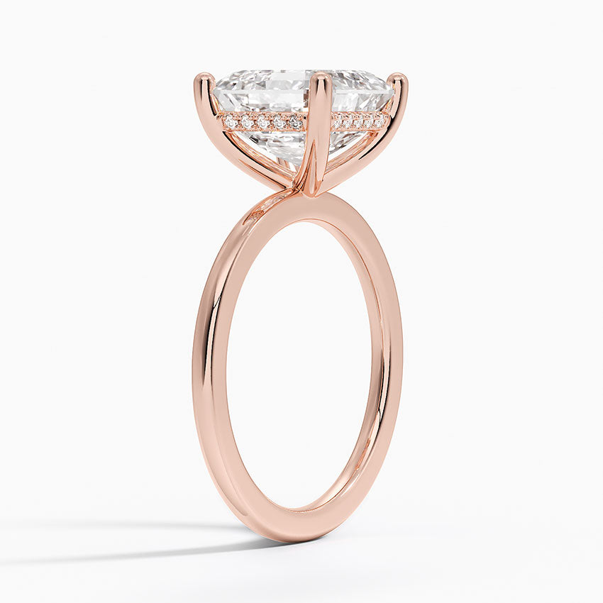 ⁠Asscher Cut Hidden Halo Diamond Solitaire Engagement Ring in Solid Gold⁠