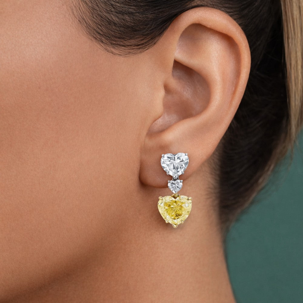 Yellow Heart Diamond Mixed Cut Tennis Necklace and Earrings Set⁠