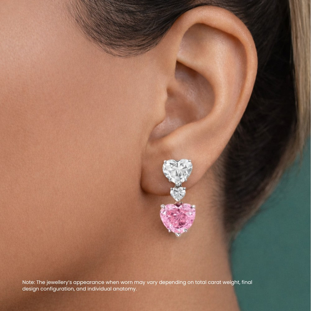 Pink Heart Diamond Mixed Cut Tennis Necklace and Earrings Set⁠