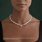 Pink Heart Diamond Mixed Cut Tennis Necklace and Earrings Set⁠
