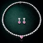 Pink Heart Diamond Mixed Cut Tennis Necklace and Earrings Set⁠