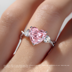 18K Solid Gold Pink Heart Round Side Diamond Ring