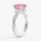 18K Solid Gold Pink Heart Round Side Diamond Ring