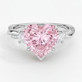 18K Solid Gold Pink Heart Round Side Diamond Ring