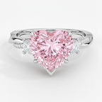 18K Solid Gold Pink Heart Round Side Diamond Ring