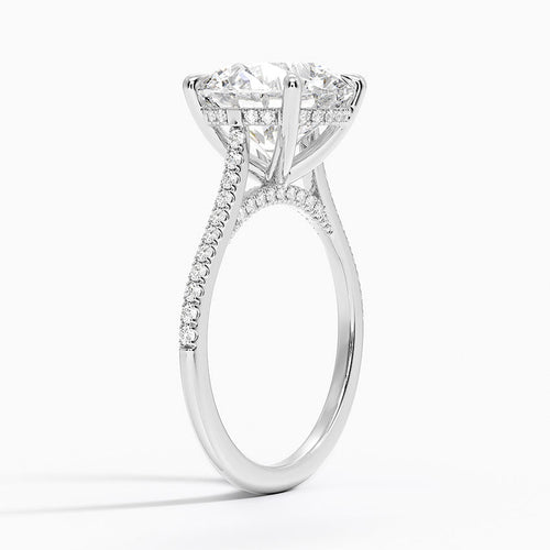 3 ct. Oval Lab Diamond Hidden Halo Cathedral Half Pave Setting 18K Yellow Gold