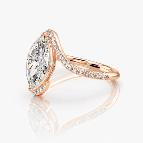 Bypass Pave Lab Diamond Engagement Ring in 18K Gold - Marquise