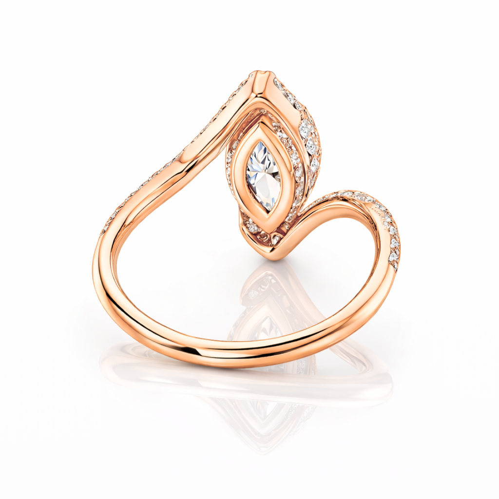 Bypass Pave Lab Diamond Engagement Ring in 18K Gold - Marquise