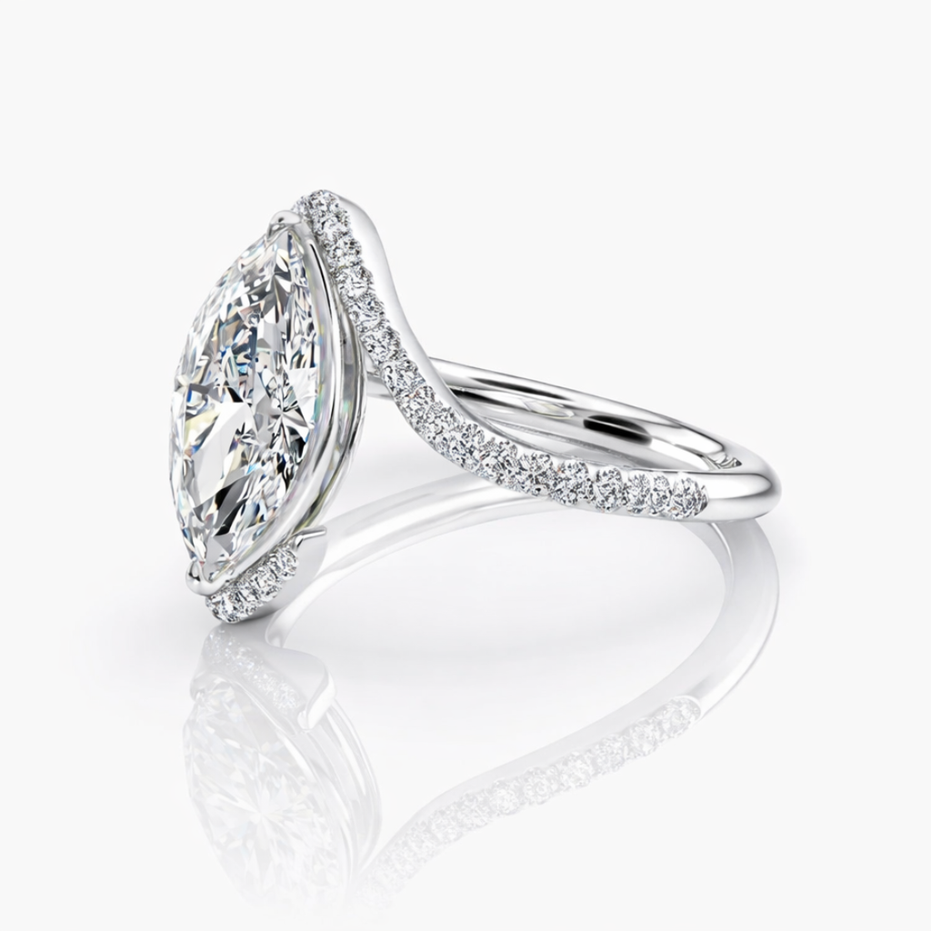 Bypass Pave Lab Diamond Engagement Ring in 18K Gold - Marquise