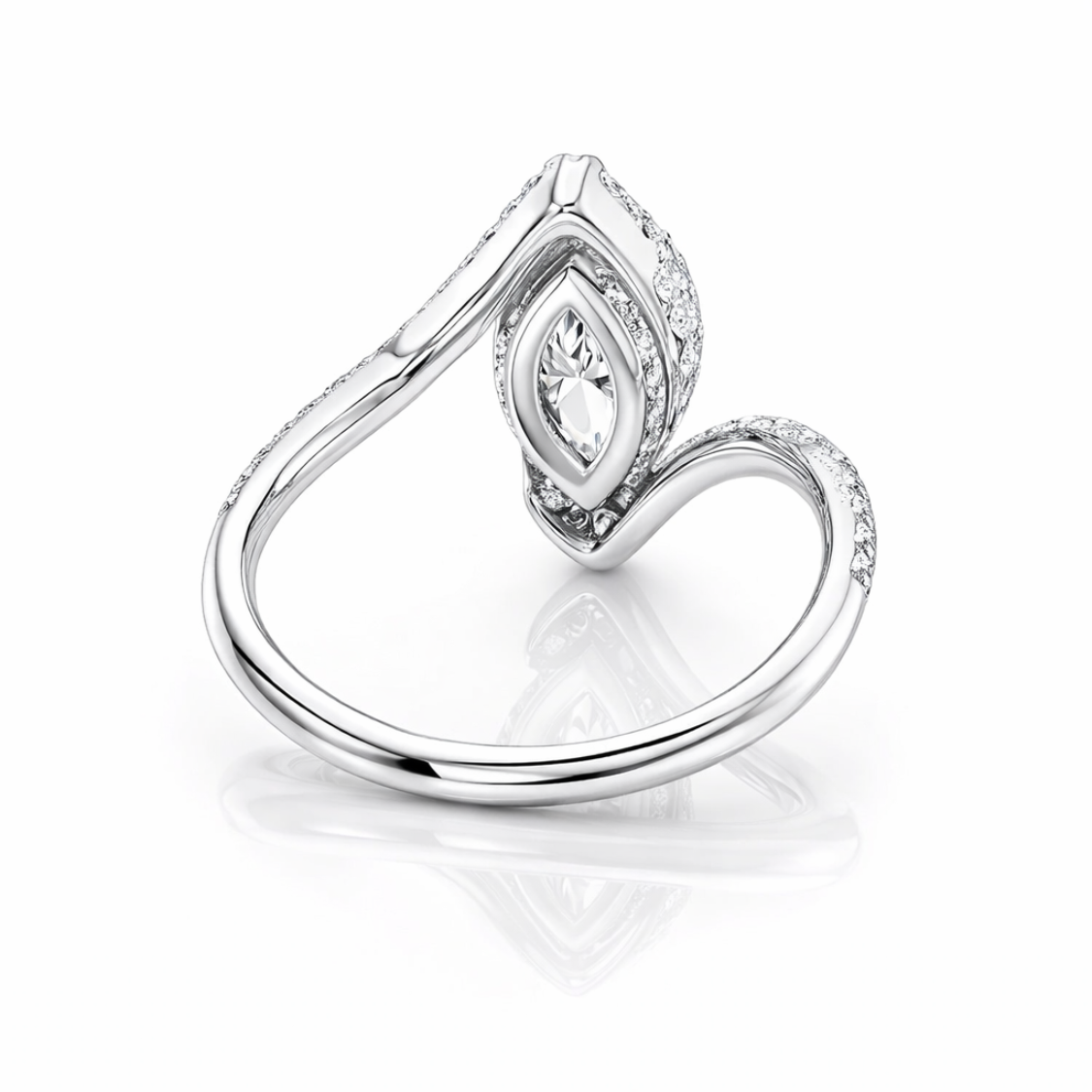 Bypass Pave Lab Diamond Engagement Ring in 18K Gold - Marquise