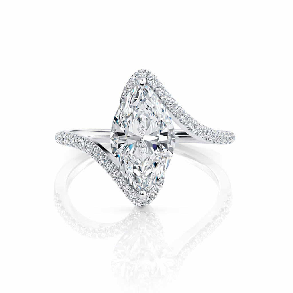 Bypass Pave Lab Diamond Engagement Ring in 18K Gold - Marquise