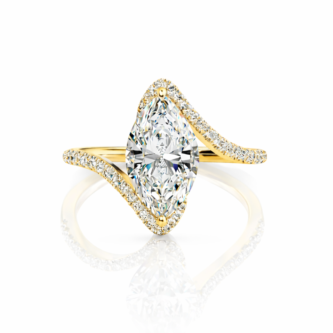 Bypass Pave Lab Diamond Engagement Ring in 18K Gold - Marquise