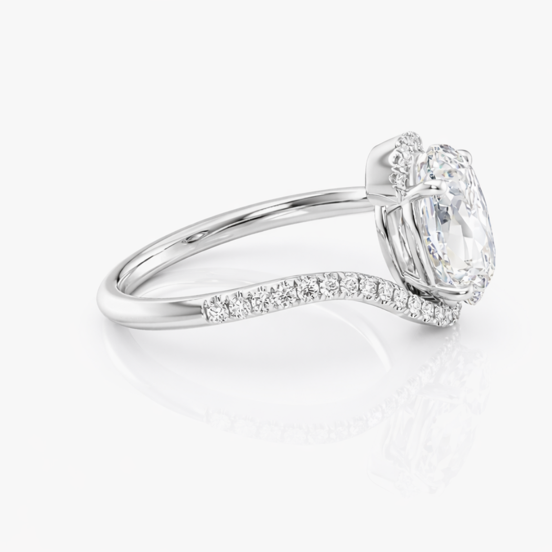 Bypass Pave Lab Diamond Engagement Ring in 18K Gold - Oval