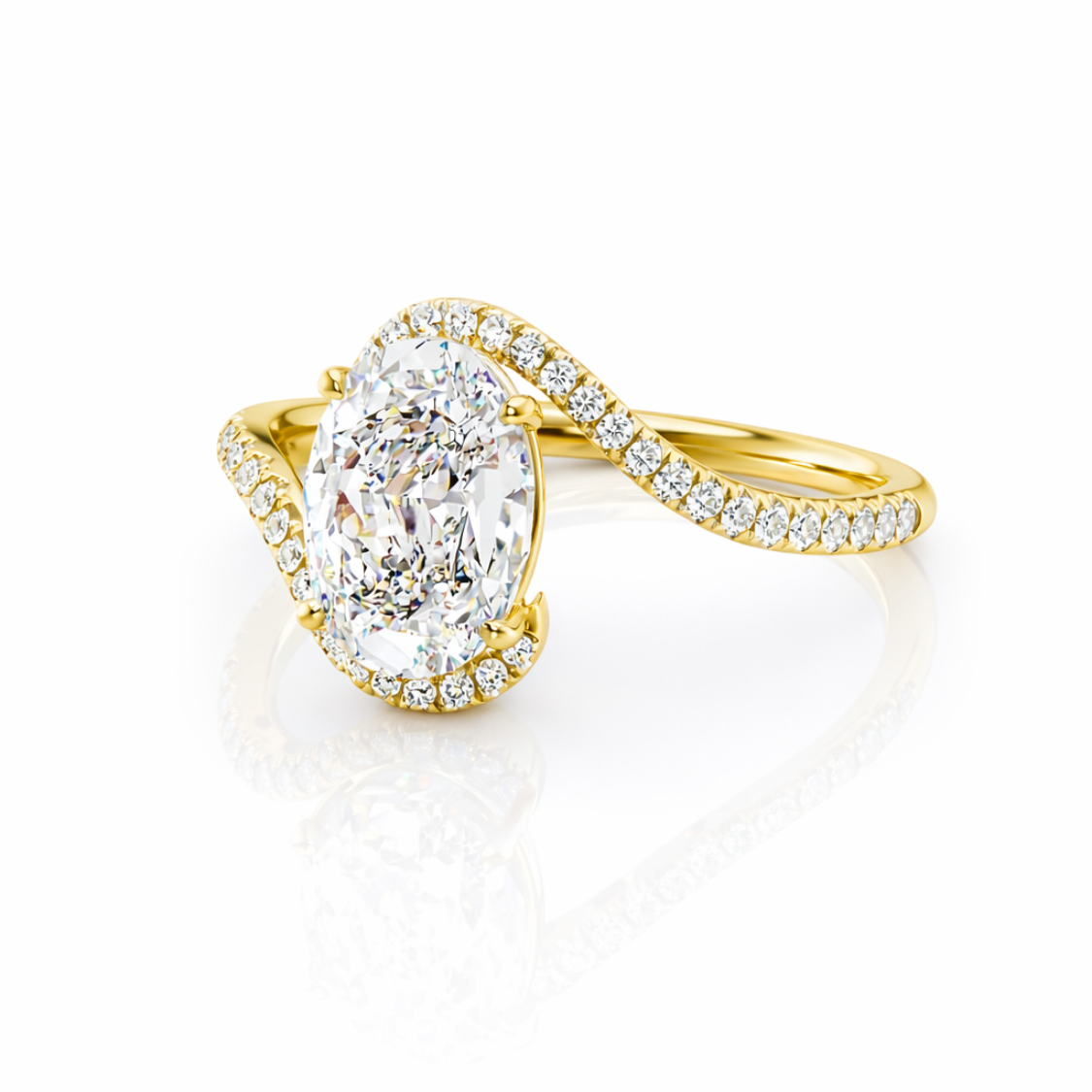 Bypass Pave Lab Diamond Engagement Ring in 18K Gold - Oval
