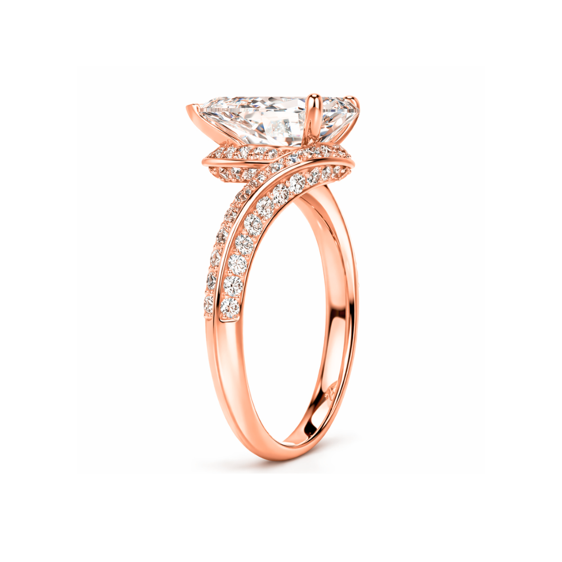 18K Solid Gold Pear Bypass Pavé Lab Diamond Ring