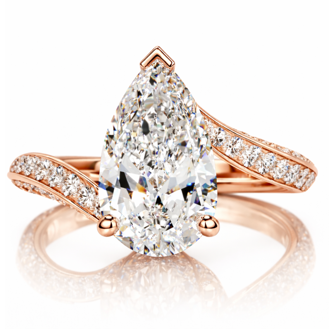 18K Solid Gold Pear Bypass Pavé Lab Diamond Ring