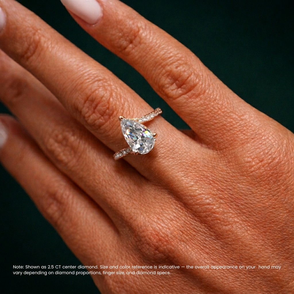 18K Solid Gold Pear Bypass Pavé Lab Diamond Ring