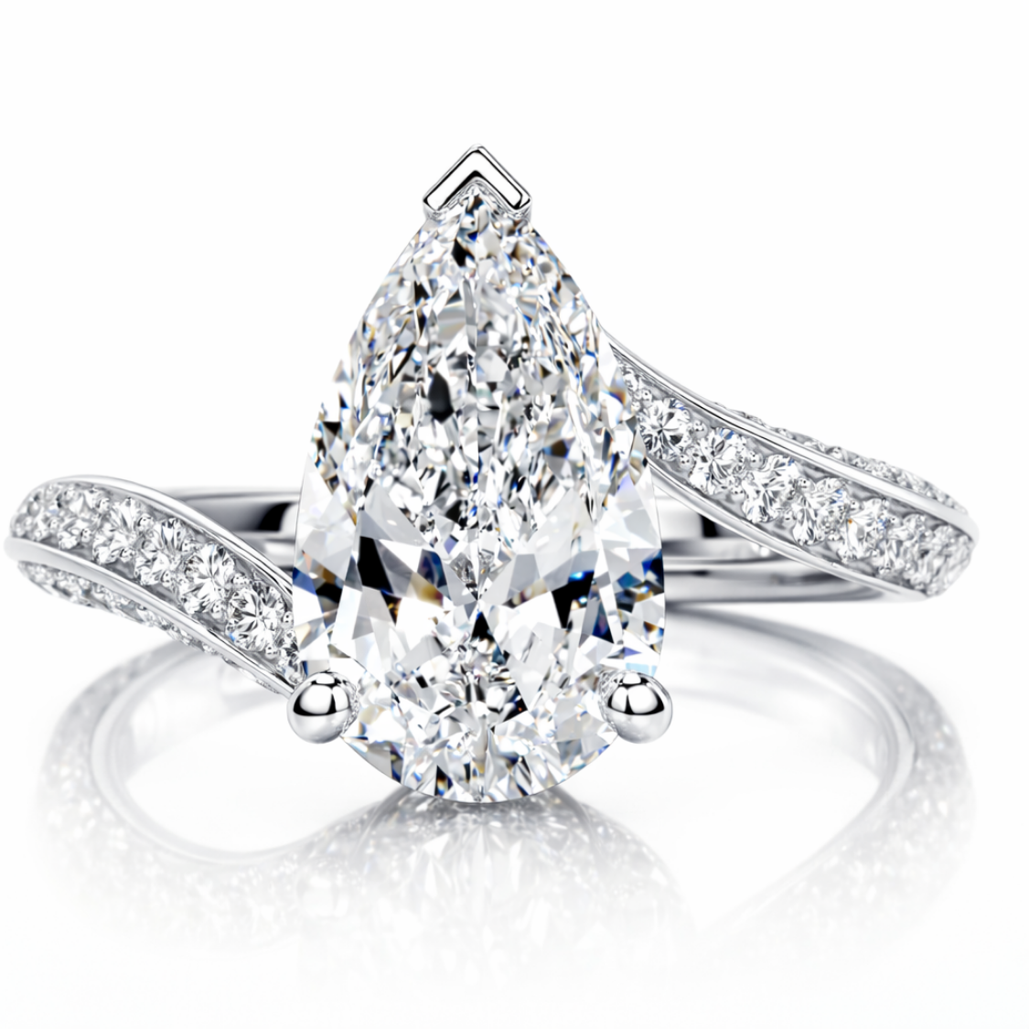 18K Solid Gold Pear Bypass Pavé Lab Diamond Ring