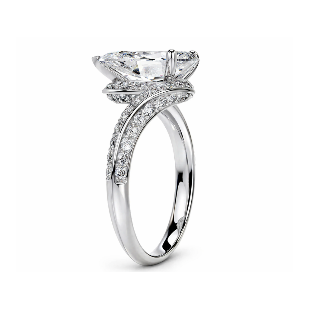 18K Solid Gold Pear Bypass Pavé Lab Diamond Ring
