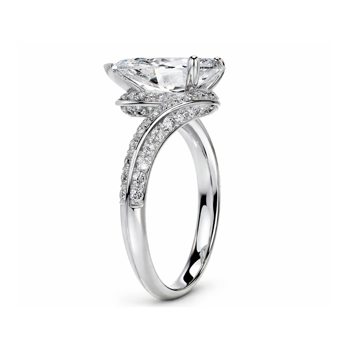 18K Solid Gold Pear Bypass Pavé Lab Diamond Ring