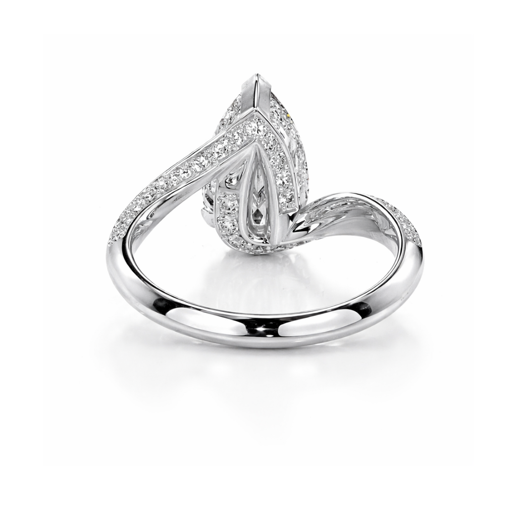 18K Solid Gold Pear Bypass Pavé Lab Diamond Ring