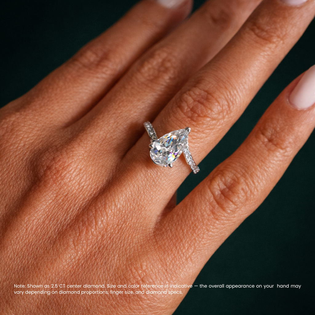 18K Solid Gold Pear Bypass Pavé Lab Diamond Ring