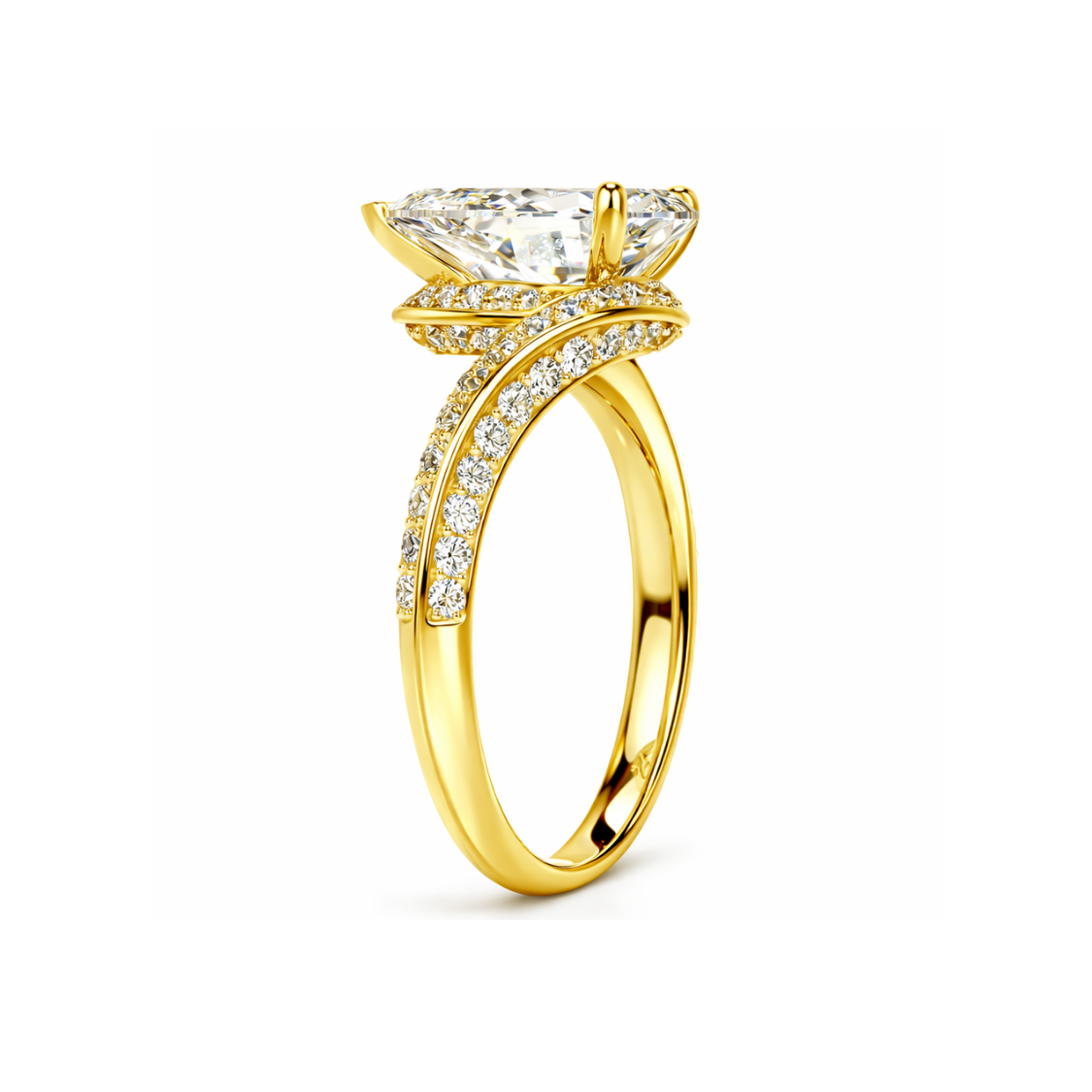 18K Solid Gold Pear Bypass Pavé Lab Diamond Ring