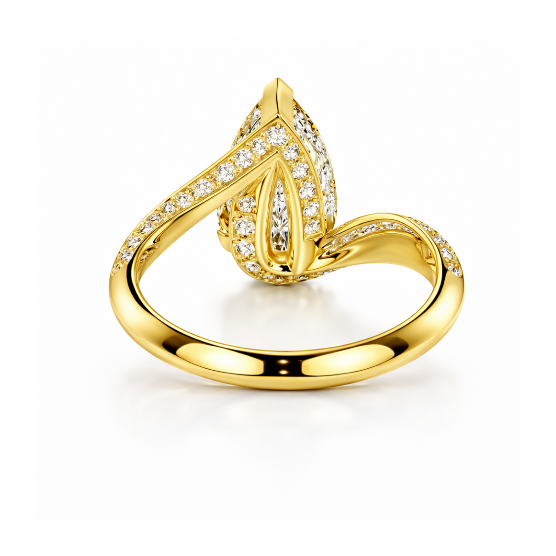 18K Solid Gold Pear Bypass Pavé Lab Diamond Ring