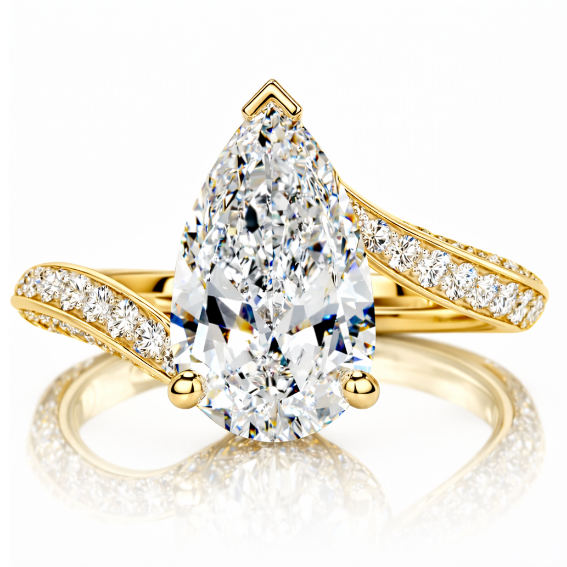 18K Solid Gold Pear Bypass Pavé Lab Diamond Ring