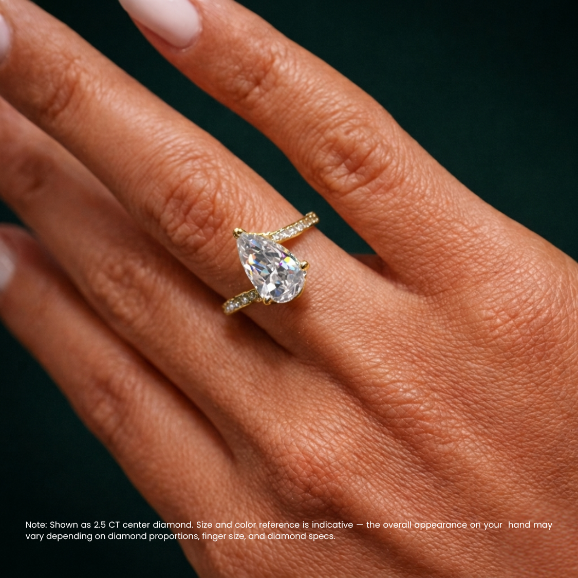 18K Solid Gold Pear Bypass Pavé Lab Diamond Ring