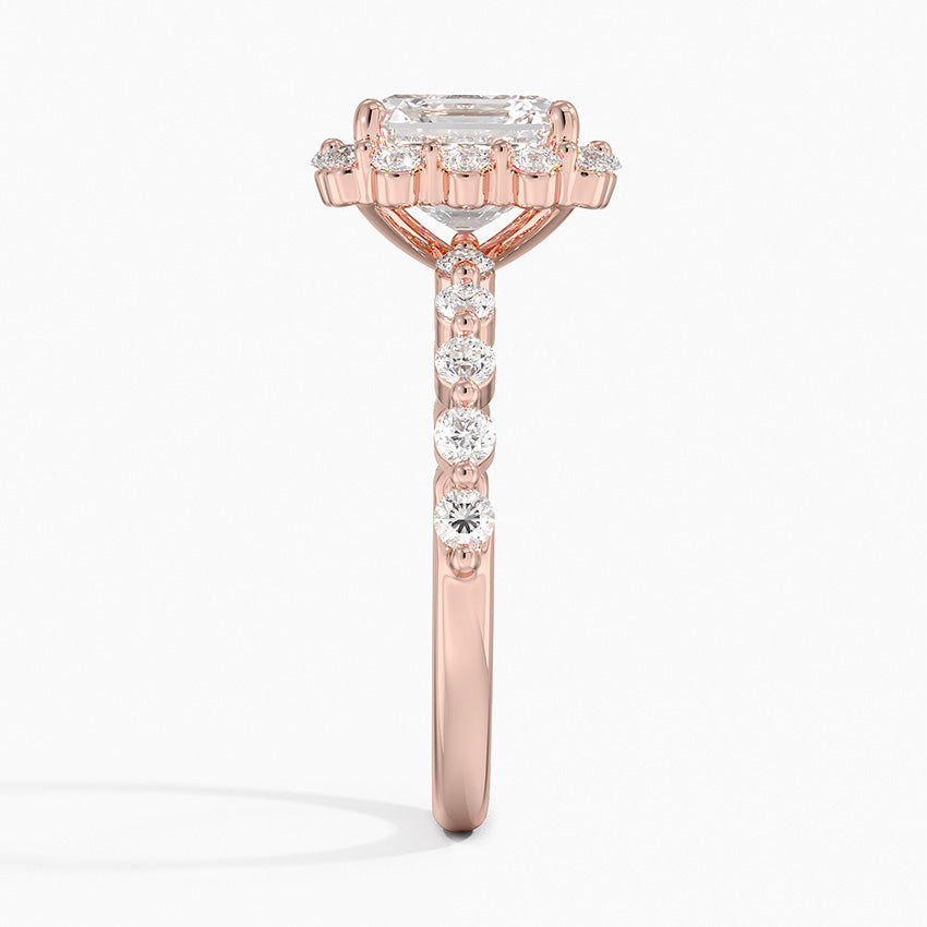 Carmelita Vintage Accents (Round Side Stones) Lab Diamond Ring in 18K Gold - Asscher