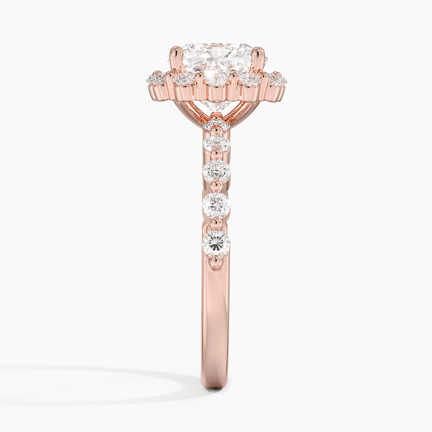 Carmelita Vintage Accents (Round Side Stones) Lab Diamond Ring in 18K Gold - Cushion