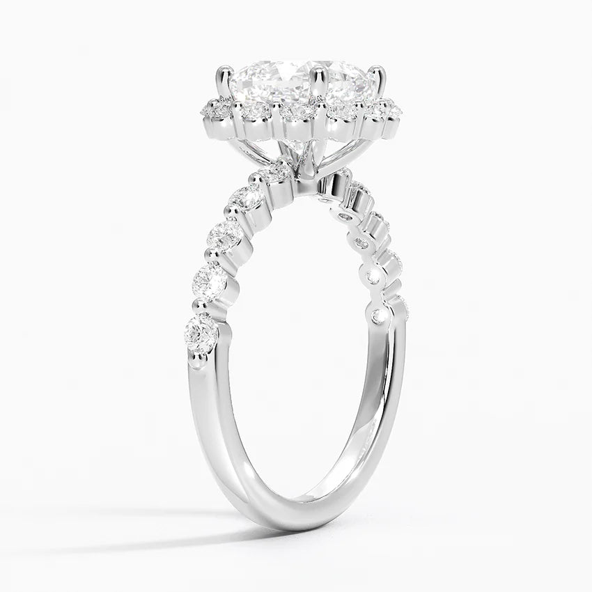 Carmelita Vintage Accents (Round Side Stones) Lab Diamond Ring in 18K Gold - Cushion