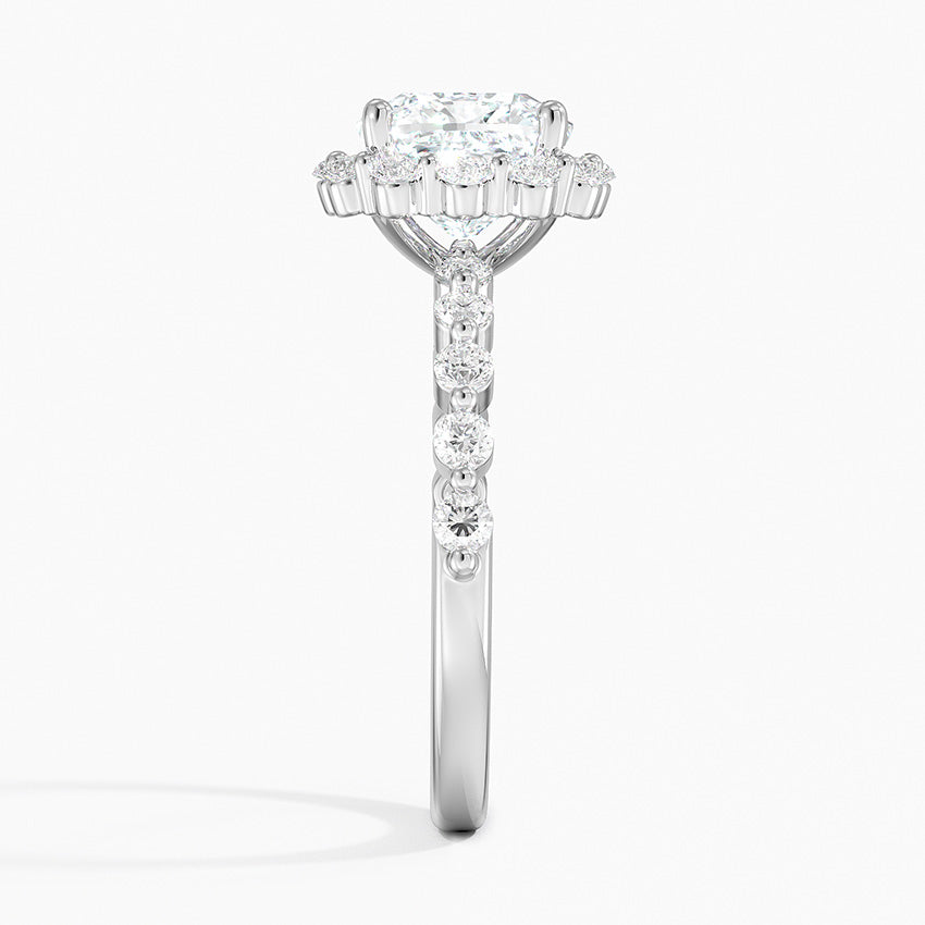 Carmelita Vintage Accents (Round Side Stones) Lab Diamond Ring in 18K Gold - Cushion
