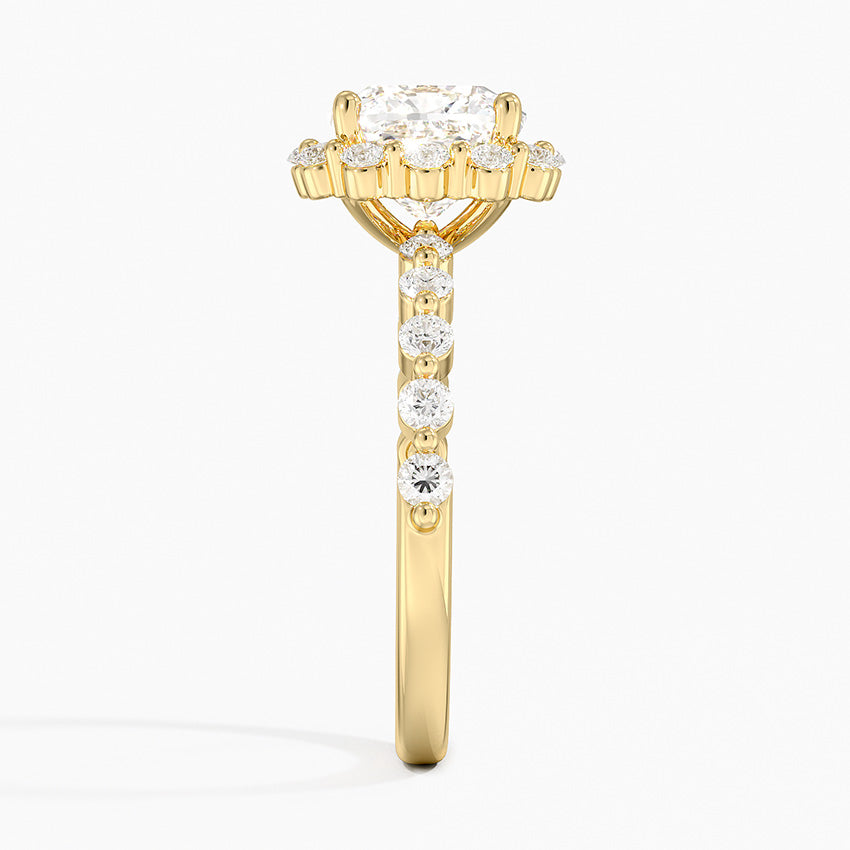 Carmelita Vintage Accents (Round Side Stones) Lab Diamond Ring in 18K Gold - Cushion