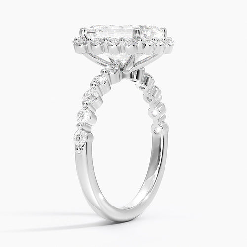 Carmelita Vintage Accents (Round Side Stones) Lab Diamond Ring in 18K Gold - Emerald