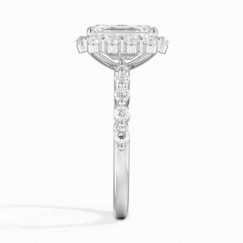 Carmelita Vintage Accents (Round Side Stones) Lab Diamond Ring in 18K Gold - Emerald