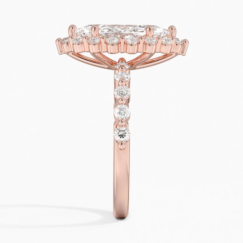 Carmelita Vintage Accents (Round Side Stones) Lab Diamond Ring in 18K Gold - Marquise