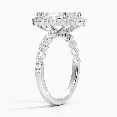 Carmelita Vintage Accents (Round Side Stones) Lab Diamond Ring in 18K Gold - Marquise
