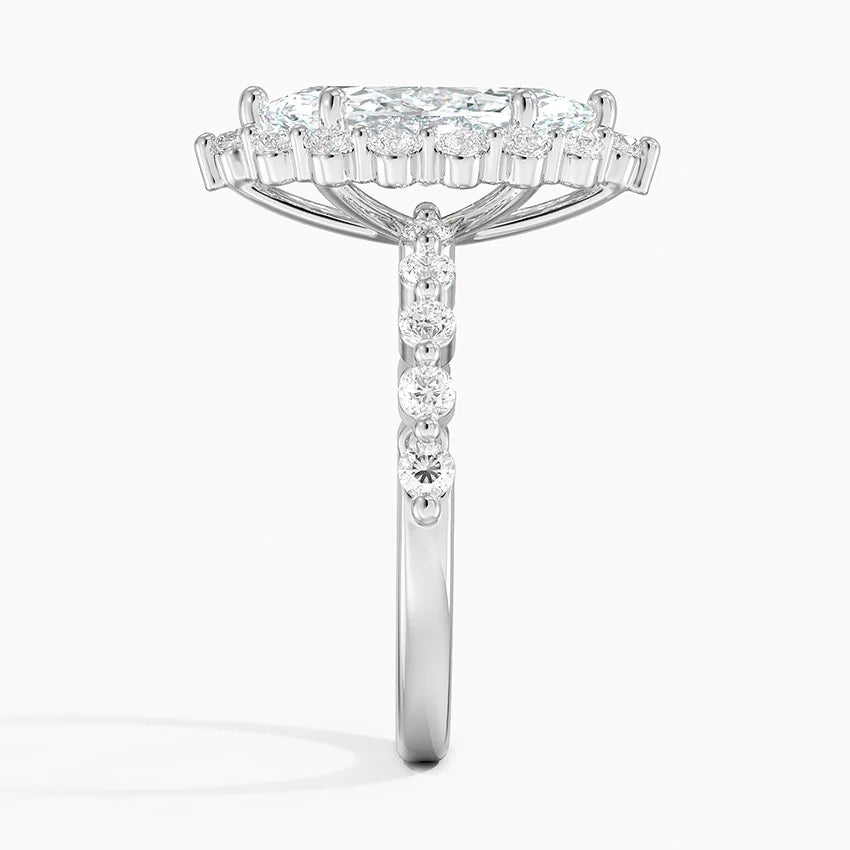 Carmelita Vintage Accents (Round Side Stones) Lab Diamond Ring in 18K Gold - Marquise