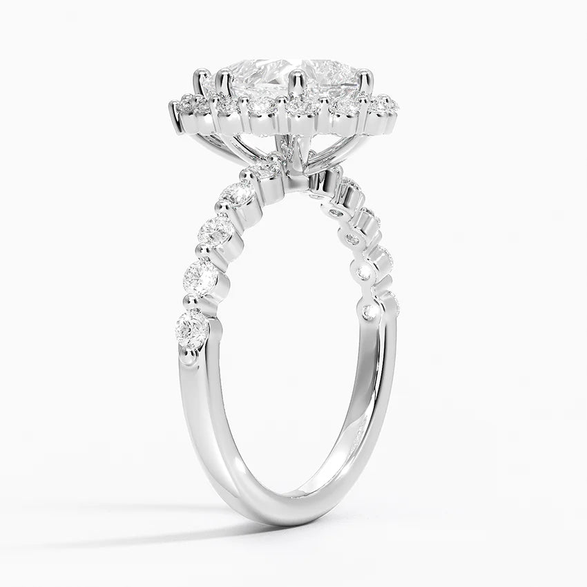 Carmelita Vintage Accents (Round Side Stones) Lab Diamond Ring in 18K Gold - Pear