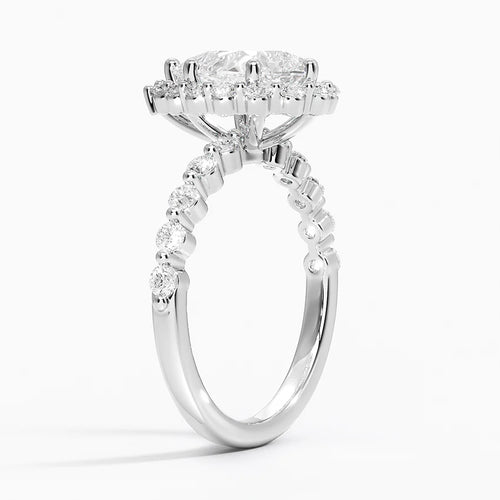 Carmelita Vintage Accents (Round Side Stones) Lab Diamond Ring in 18K Gold - Pear