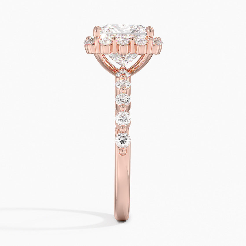Carmelita Vintage Accents (Round Side Stones) Lab Diamond Ring in 18K Gold - Princess