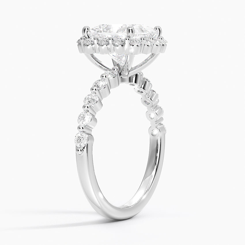 Carmelita Vintage Accents (Round Side Stones) Lab Diamond Ring in 18K Gold - Princess