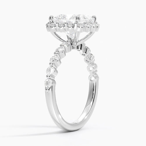 Carmelita Vintage Accents (Round Side Stones) Lab Diamond Ring in 18K Gold - Princess